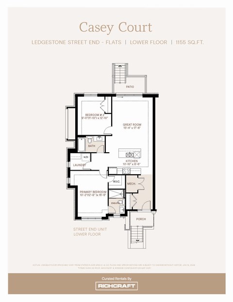 Floor plan for 2 beds, 2 baths, 1055 sqft
